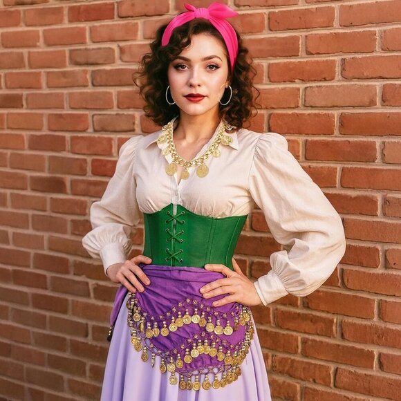 Halloween Costume Accessories Set Women Gypsy Coin Waist Chain Earrings Necklace